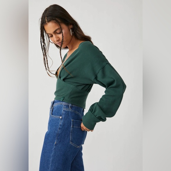 FREE PEOPLE Women's XL Thermal All Nighter Long Sleeve Top Waffle Knit Crop - Picture 2 of 16